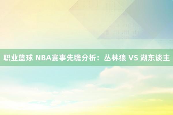 职业篮球 NBA赛事先瞻分析：丛林狼 VS 湖东谈主