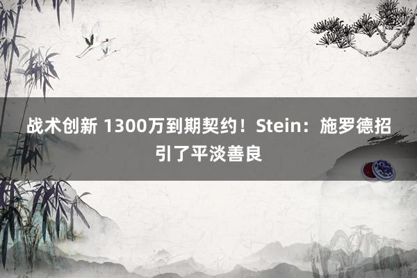 战术创新 1300万到期契约！Stein：施罗德招引了平淡善良