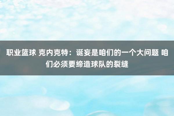 职业篮球 克内克特：诞妄是咱们的一个大问题 咱们必须要缔造球队的裂缝