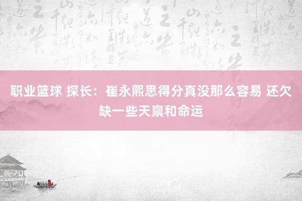 职业篮球 探长：崔永熙思得分真没那么容易 还欠缺一些天禀和命运