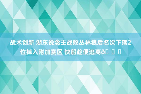 战术创新 湖东说念主战败丛林狼后名次下落2位掉入附加赛区 快船趁便逃离😋